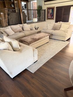 Large Cream Sectional Sofa with Ottoman