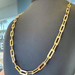 Jewelry 14k solid yellow gold Fancy Paperclip style 24” chain Necklace 21.4 grams 5mm