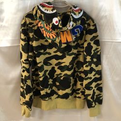 A Bathing Ape 1St Camo Shark Full Zip Cotton Hoodie Camel