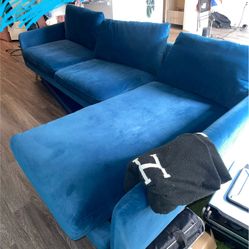 Blue Velvet Park Sectional Sofa Couch