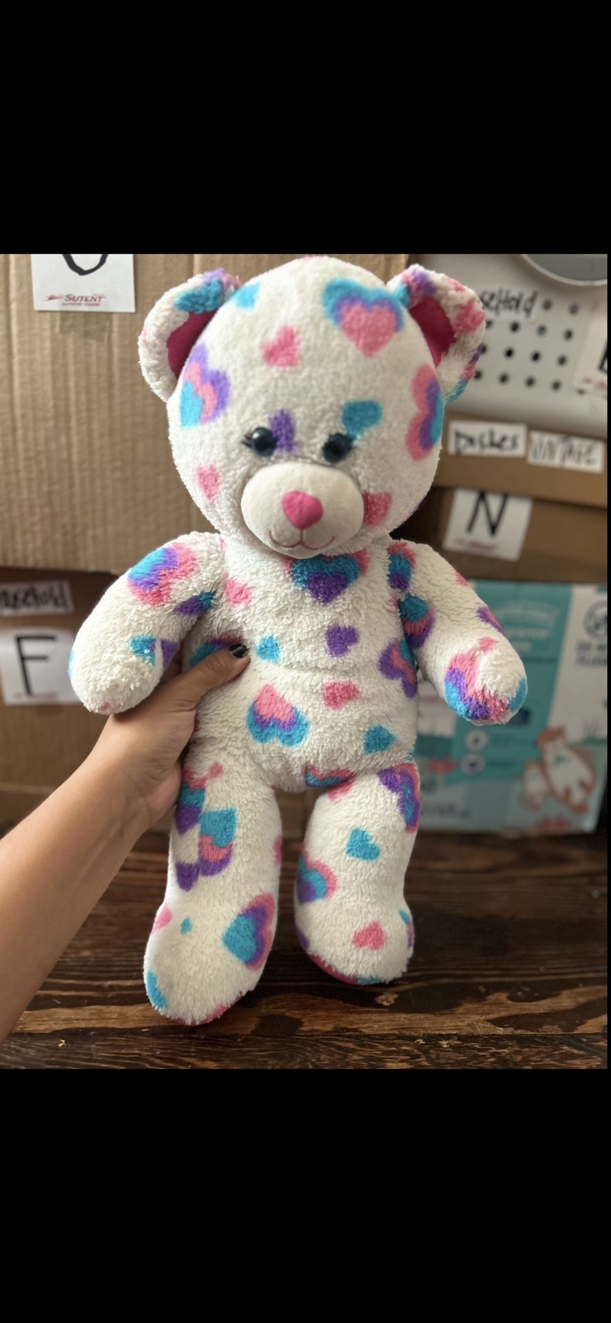 Build A Bear  Rainbow  Hearts Teddy Bear- Retired