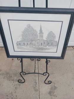 Vintage framed St. Joseph Church limited edition lithograph signed Martin Barry