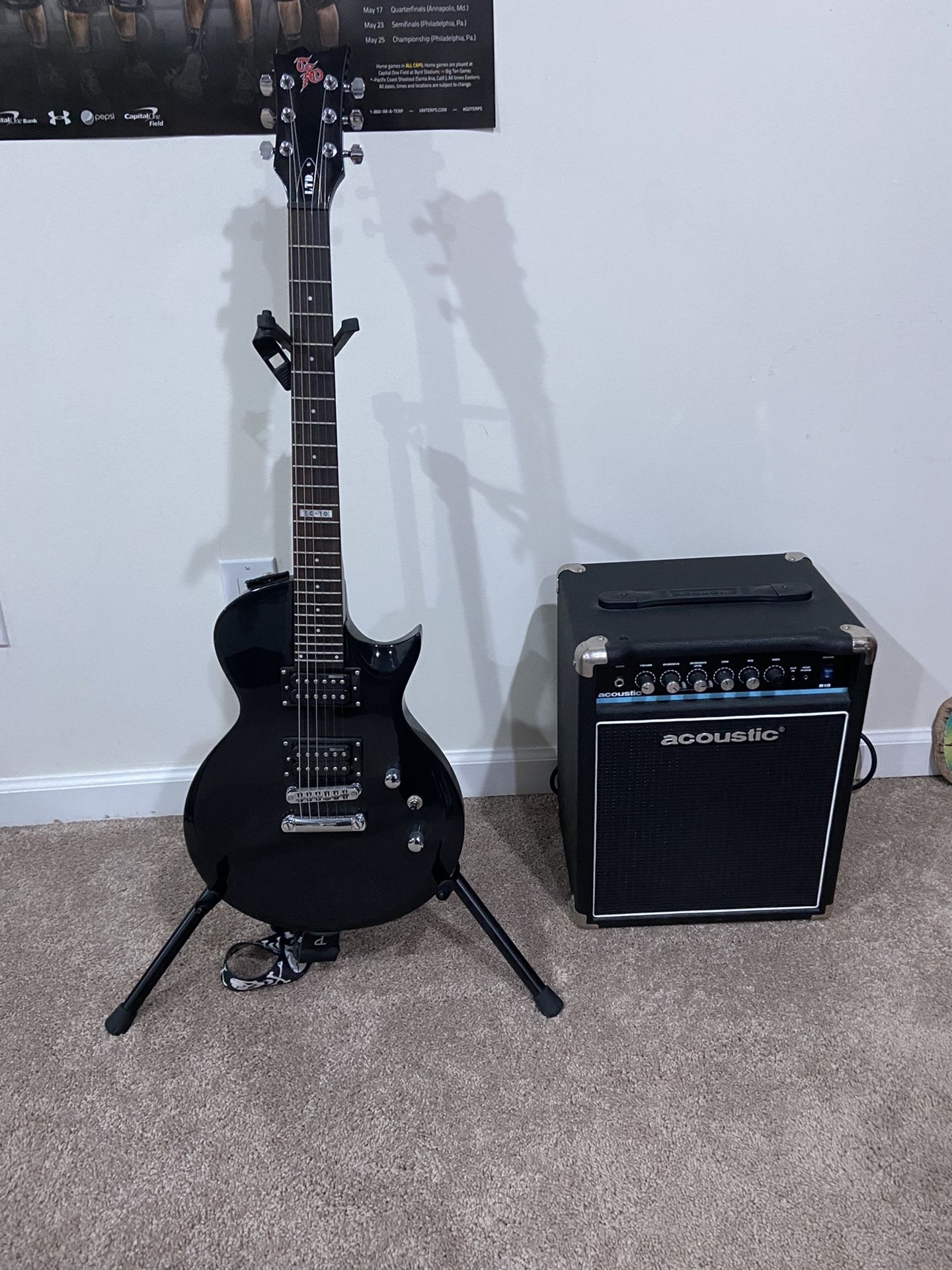 ESP Guitar With AMP. Distortion Pedal, Wawa Pedal, Case, And Cords