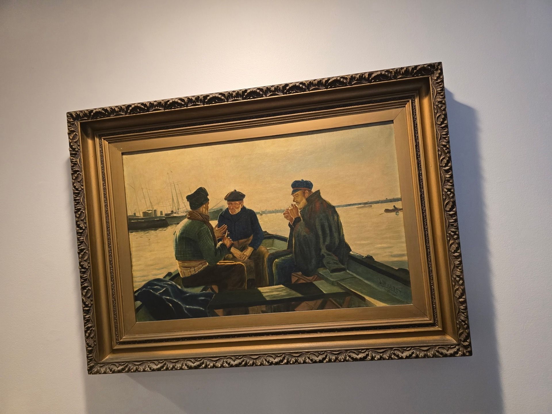Antique Jacques Willett Maritime Oil Painting - Three Fishermen