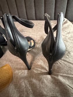Black Leather Stiletto Heels with Back Zipper