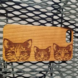Cats design laser engraved wood case for iPhone and Samsung Galaxy