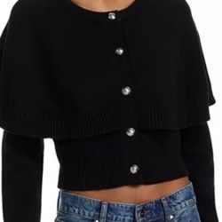 Steve Madden Gisselle Cape Detail Cardigan Sweater Black Size S NWT