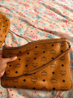 MCM Large Liz Shopper Tote in Cognac Visetos with Pouch