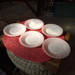 SET OF FIRE KING PINK SWIRL SAUCERS