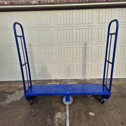 U BOAT COMMERCIAL SOLID STEEL ROYAL BLUE DIAMOND PLATE PLATFORM ROLLING PUSH CARTS REMOVABLE HAND RAILS 