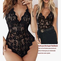 Small Black Floral Lace Bodysuit