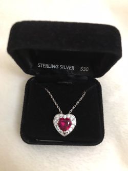Macy’s 1.33 CT Ruby Heart Necklace, Lab Created Sterling Silver. New in box. GREAT GIFT For Mom Or Grandma. 