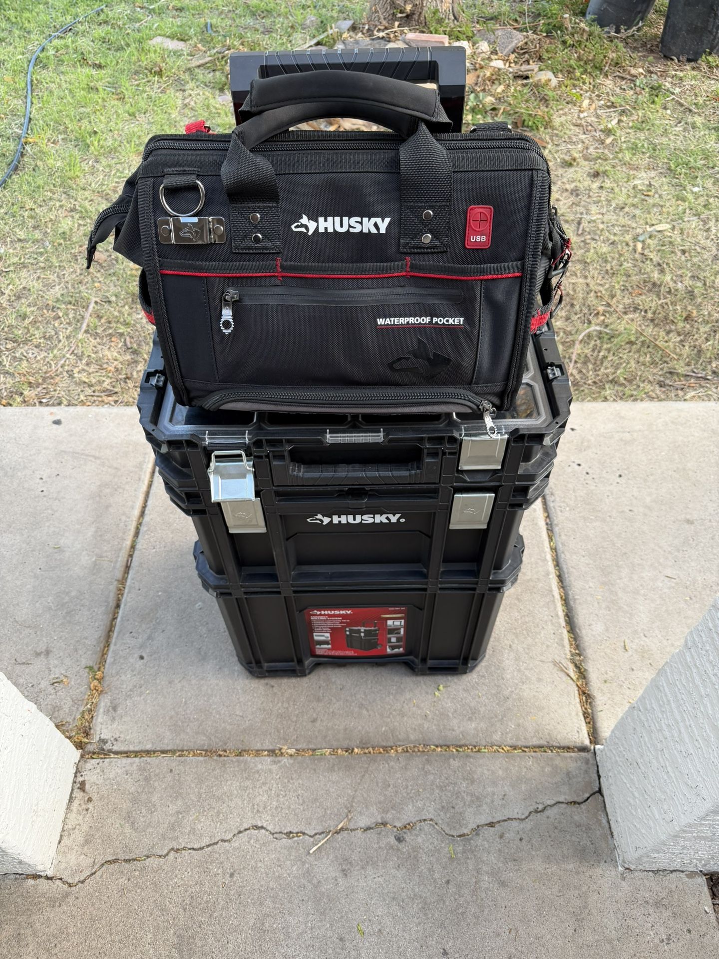 Husky Stackable Tool Box With Hand Tool Bag
