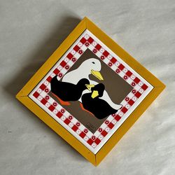 Vintage Wood Framed Linda Morgan Duck Trivet