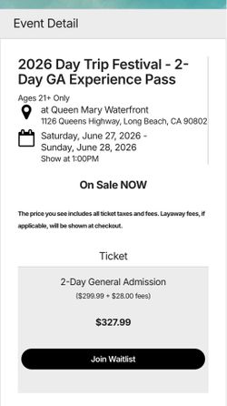 2026 Day Trip Festival – 2-Day GA Pass (2 Tickets) – Face Value