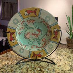 Ceramic Mexican Plate With Iron Stand