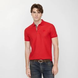 Burberry Cotton Polo T-Shirt Currant Red Size XL House Check Collar Pre-Owned