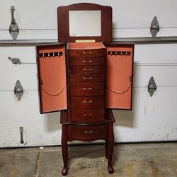 Jewelry Cabinet Jewelry Chest Jewelry Armoire Wood Jewelry Box Storage Stand Organizer with Side Doors 7 Drawers Makeup Mirror, 40.5" H, 16.75" L, 12"