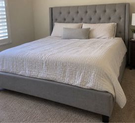 Queen Upholstered Bed Frame + Mattress