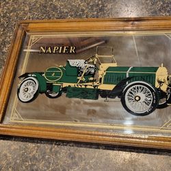 Napier antique car framed mirror approx 9x13"