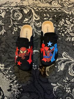 Custom Spider-Man Clogs – Red & Blue Designer Slides (Handmade / Personalized / All Sizes)