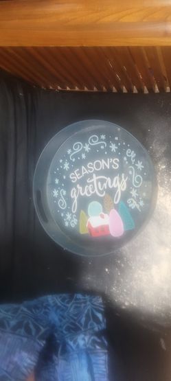 Blue Seasons Greetings Christmas Tray