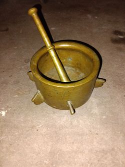 Vintage very old bronze mortar and pestle circa 17th century