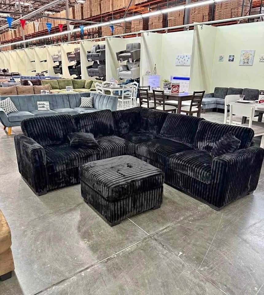 Black Jumbo Soft Cordrouy Sectional Sofa 99×99"