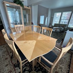 Italian Wood Dining Table And China Cabinet 