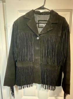 Cool Vintage Suede Leather Fringe Jacket - Size Small
