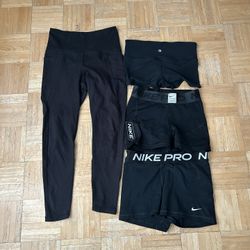 2 pairs nike pros, one pair Lululemon shorts, one pair leggings  