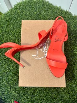 CHRISTIAN LOUBOUTIN O MARYLIN 85 ORANGE LEATHER HEELED SLINGBACK SANDALS SZ 35 NEW