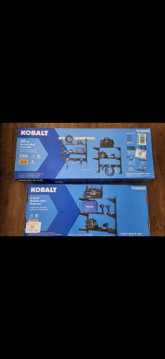 Kobalt 20 pc modular wall organizer and 3-shelf modular wall organizer. price Is firm.