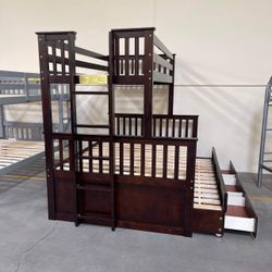 Twin Over Full Bunk Bed With Trundle And Drawers 
