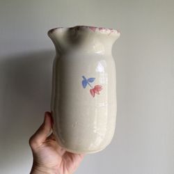 Cottagecore Ceramic Pitcher Handmade Pottery Vase Floral Spring Pink Blue Farmhouse Flower