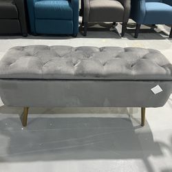 New Ottoman with Storage, Velvet Entryway Bench with Safety Hinge, Upholstered Bench with Seating for Bedroom, Living Room, Holds up to 519 lb, Gray