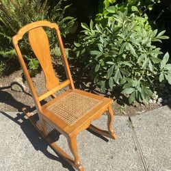 Vintage Wood And Cane Rocking Chair