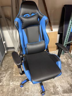 Black & Blue Gaming Desk Chair with Lumbar & Neck Pillows