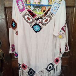 Bohemian Embroidered Women's Top Large