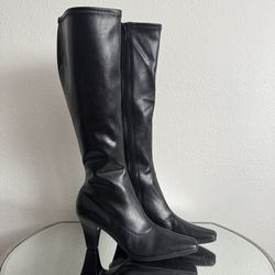 AEROSOLES 90s Style Faux Black Leather Risky Pizness Grunge Knee High Boots