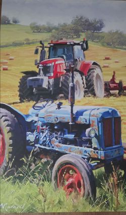 Tractor Farm Scene Oil Painting
