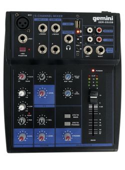 Gemini GEM-05USB Compact 5 Channel Bluetooth Mixer w/USB 5 Ins/2 Bus/2 Band EQ