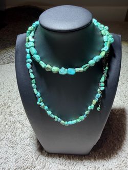 30 inch turquoise nugget necklace sterling silver 925 woman’s vintage Indian jewelry Mexico chain