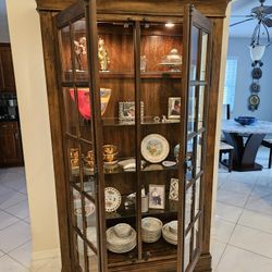 Glass Shelved Cherry Wood Curio Cabinet 
