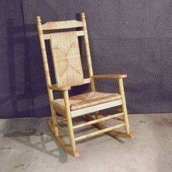 Heavy Oak Cracker Barrel Blond Rocking Chair Rush Back and Seat