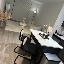 Modern Living Room Set – Couch, Coffee Table, Side Table + Barstools (Like New)