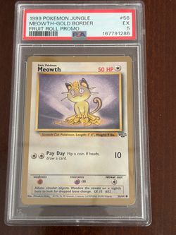 1999 Vintage Pokémon Jungle Meowth Gold Border Fruit Roll Promo PSA 5