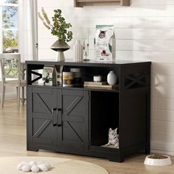 New Assembled! Hidden Cat Litter Box Furniture with Double Doors & Storage, Side Entrance with Scratching Mat, Air Vents