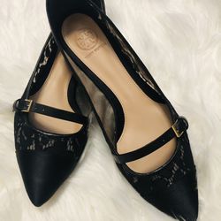 Tory Burch Lace Satin Pointed Toe Flats 