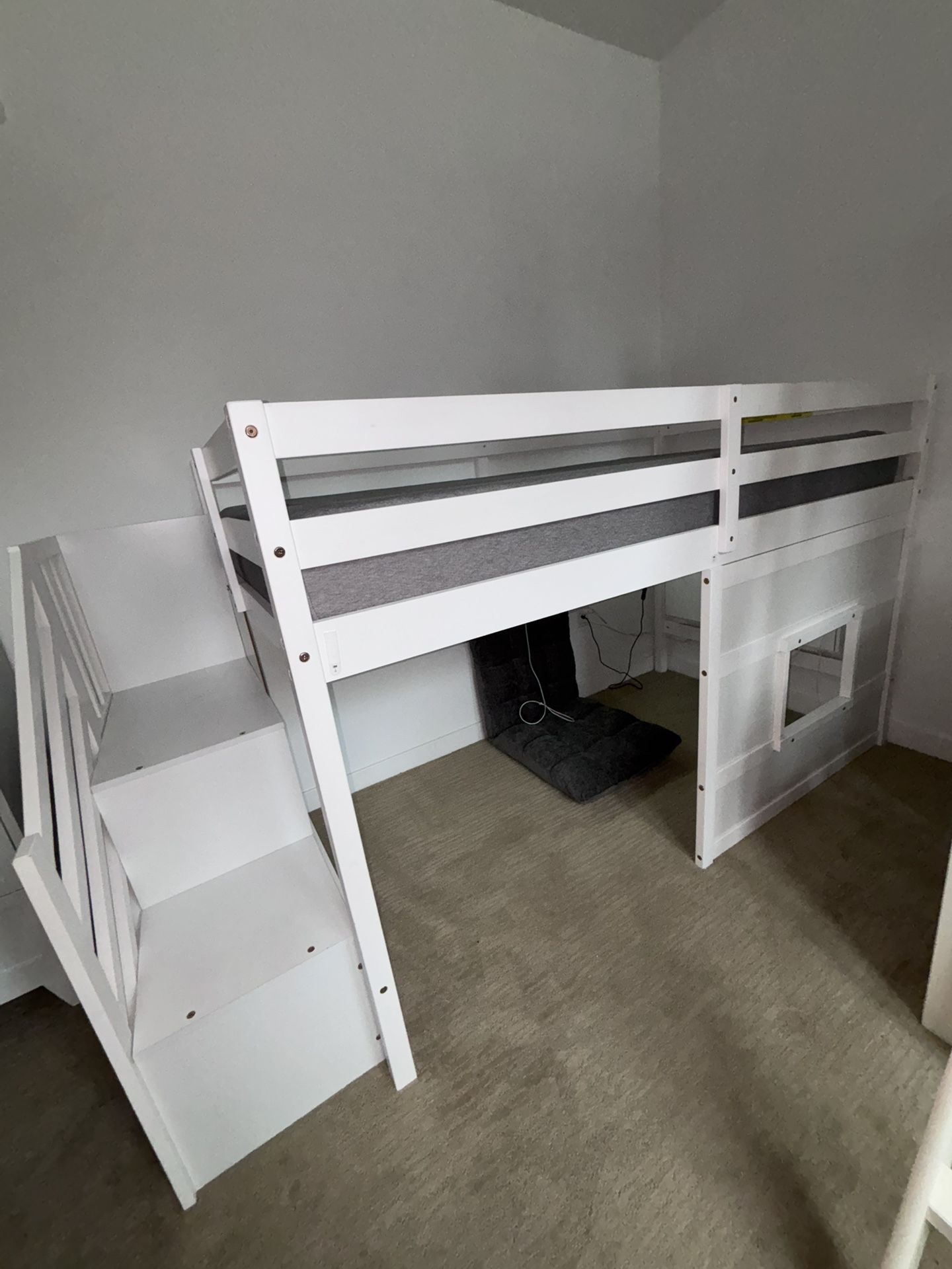 Twin size low loft bed with steps  